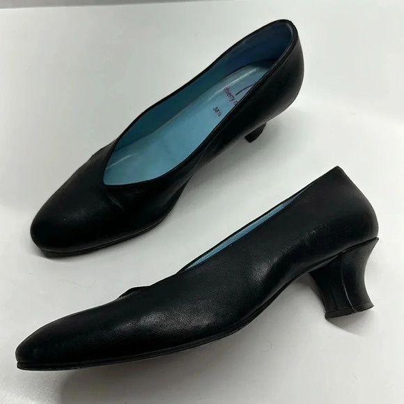 Thierry Rabotin Heels Low Kitten Leather Heeled Shoes Black Size 38.5 8.5 - Picture 1 of 12